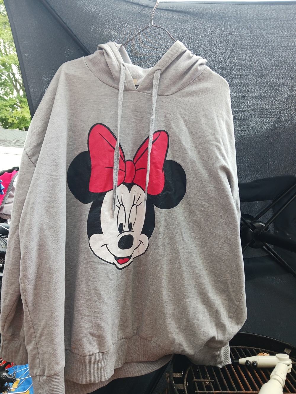 Disney Gray Hoodie Sweatshirt with Minnie Mouse Pink Bow